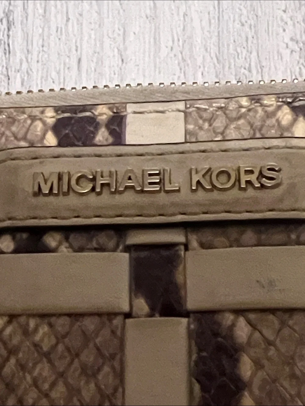 Michael Kors Beige and Brown Woven-Style Zip Wallet